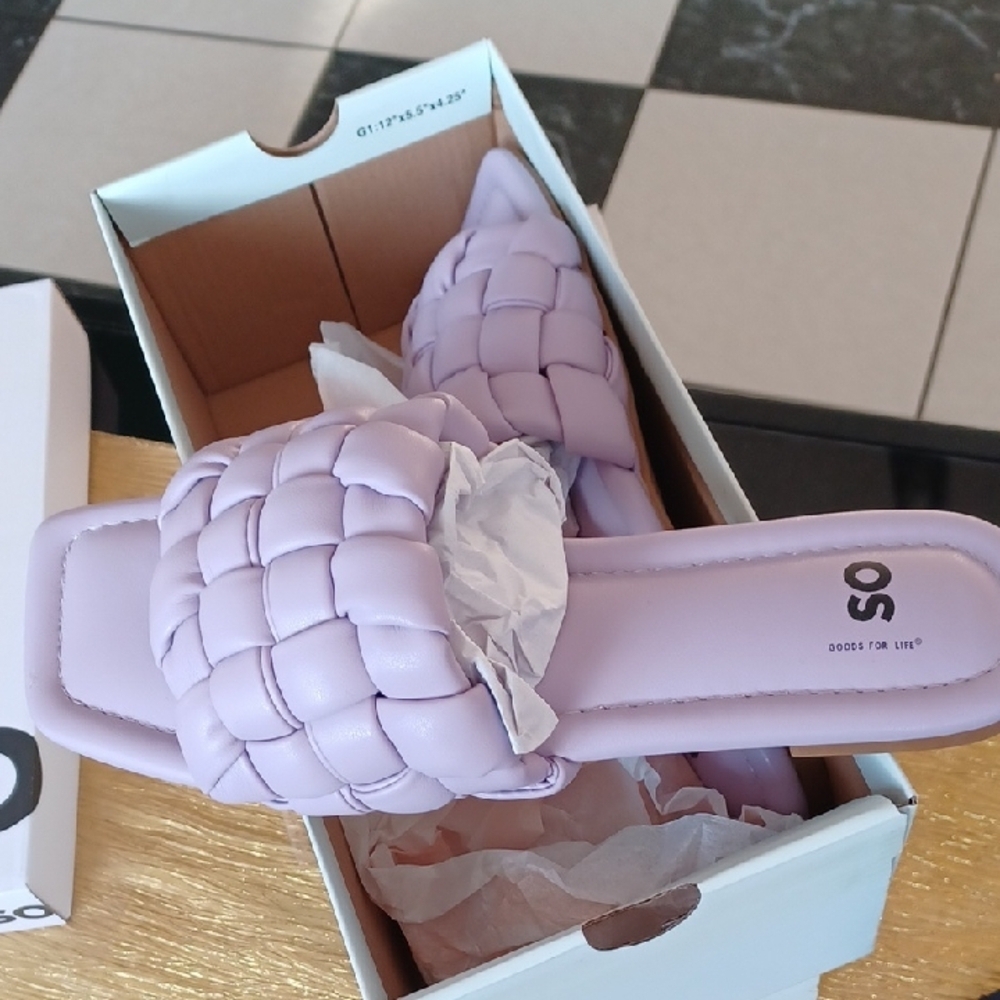 SO Women's Light Purple Woven Slide Sandals